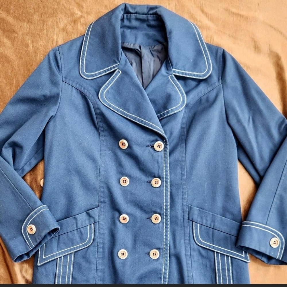 Women's Navy Double-Breasted Coat - Picture 4 of 7